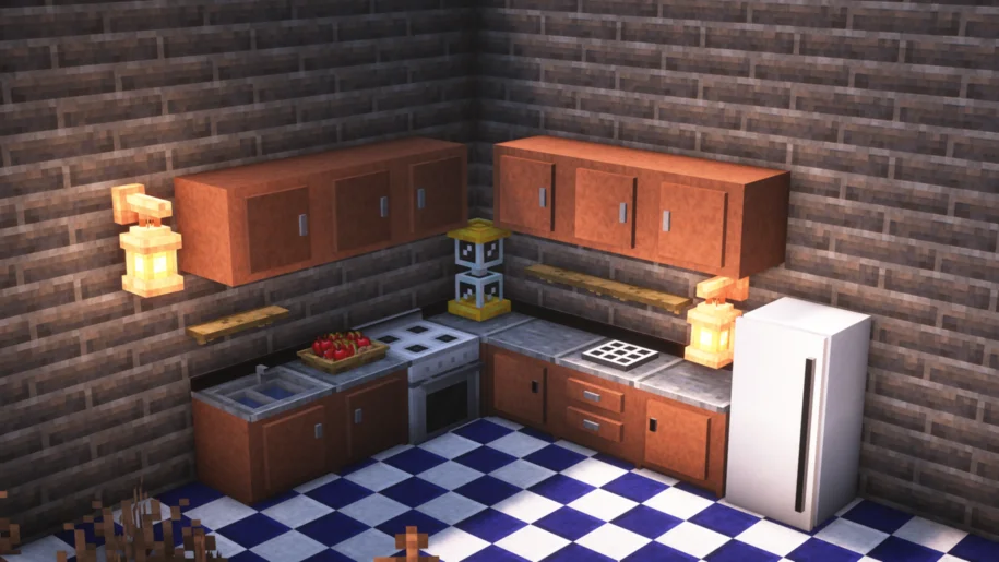 Kitchen set up with Cooking for Blockheads mod