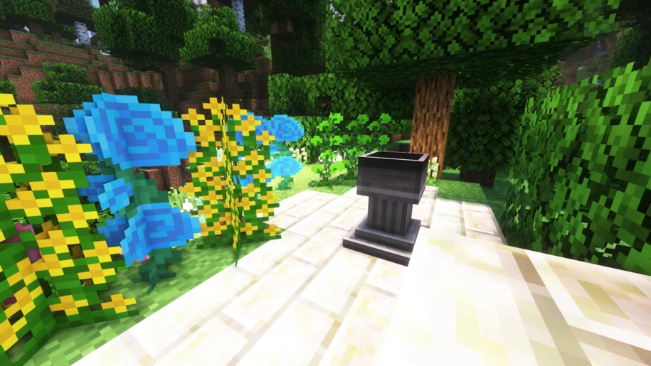 An apothecary surrounded by magical flowers from the Botania Mod