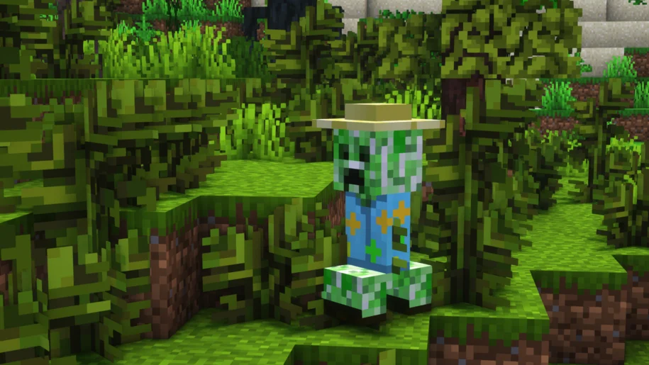 Tropical creeper wearing a Hawaii shirt from the Tropicraft mod