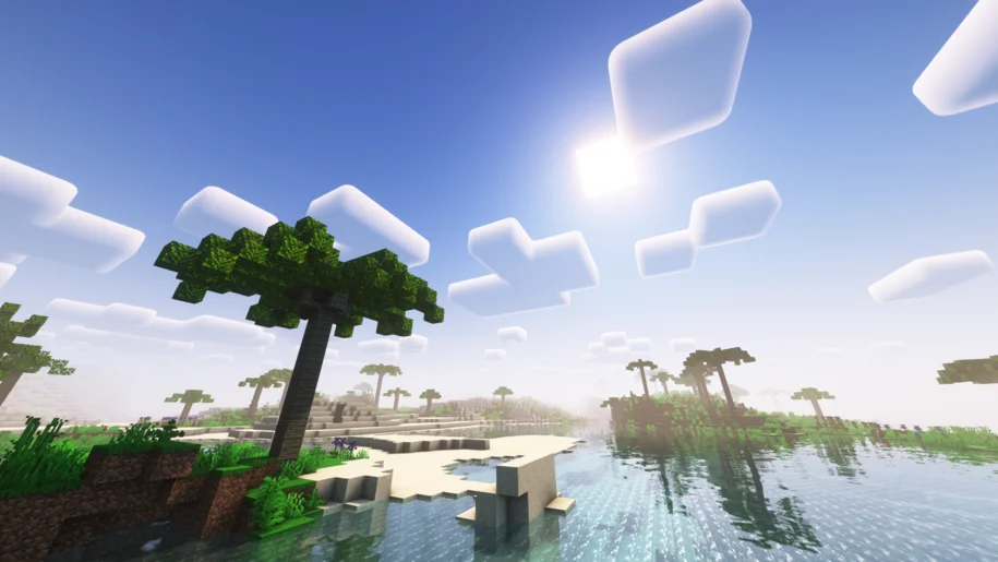 Palm trees near a beach with the Tropicraft mod