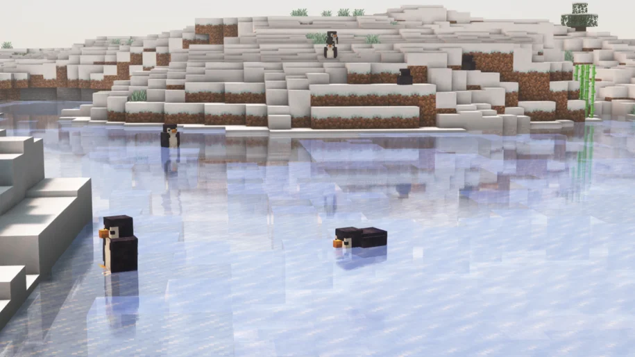 Plaines enneigées avec des pingouins dans Minecraft avec le mod Ecologics