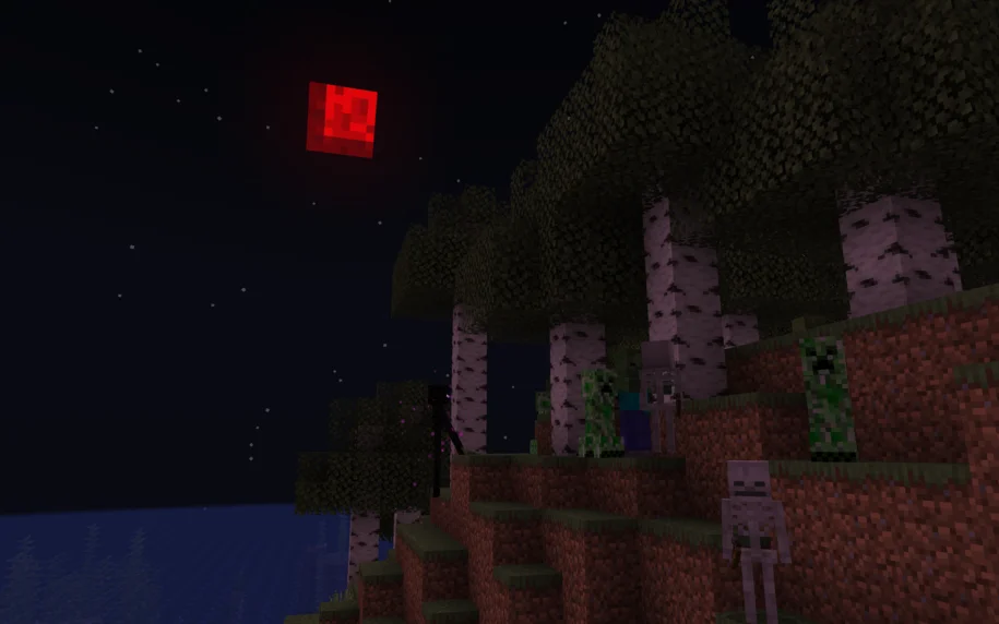 Blood Moon dans Minecraft avec le mod Enhanced Celestials