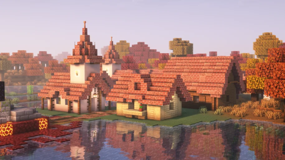 Village Minecraft dans une forêt d'érables du Towns & Towers Mod