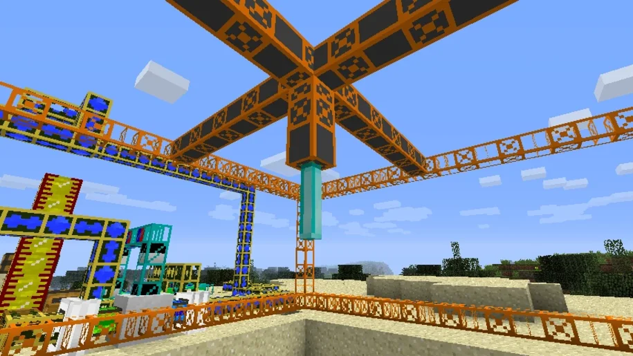 A quarry in Minecraft from the BuildCraft mod