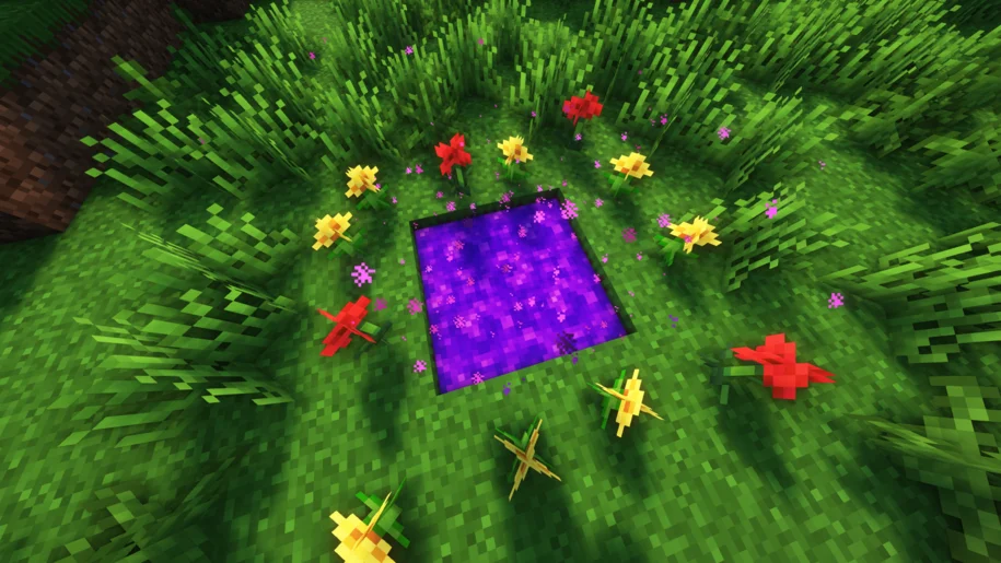 An activated Twilight Forest portal in Minecraft