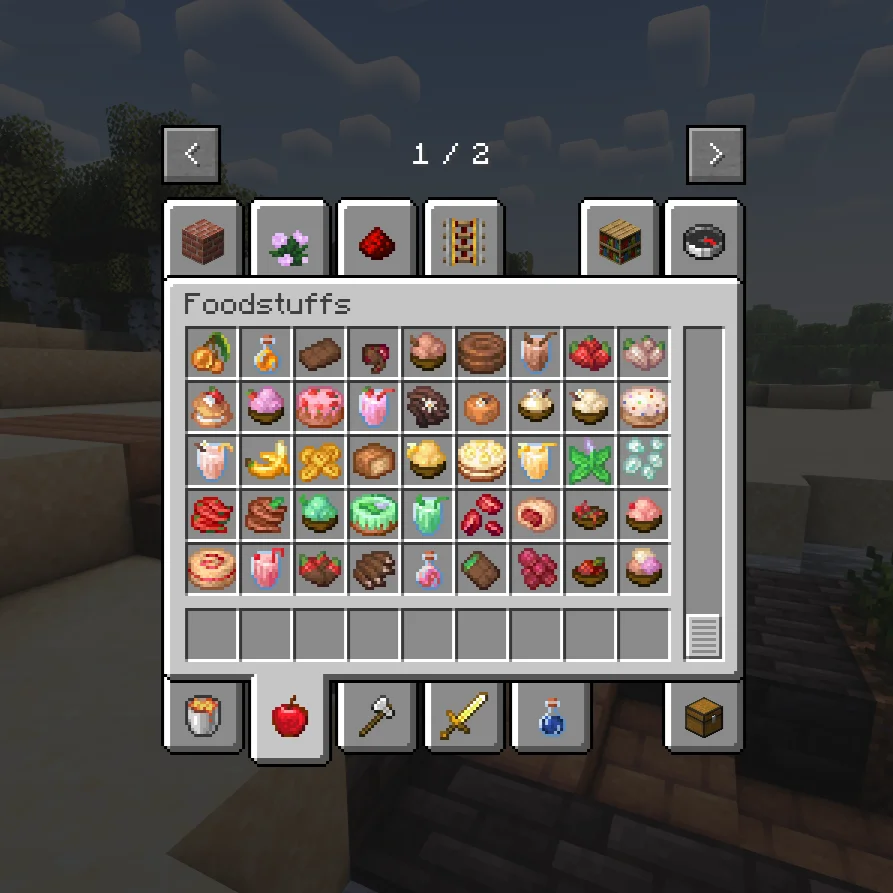 All kinds of dishes and snacks added to Minecraft by the Neapolitan mod