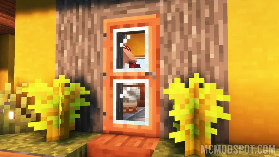 Porte en verre d'acacia dans Minecraft du mod Modern Glass Doors
