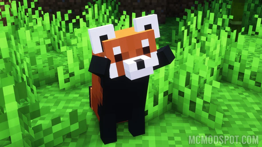 A red panda from YDM's Red Panda mod standing straight up to defend itself in Minecraft