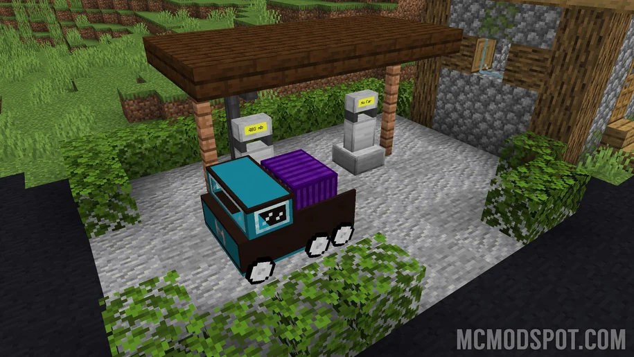Gas station in Minecraft from the Ultimate Car mod